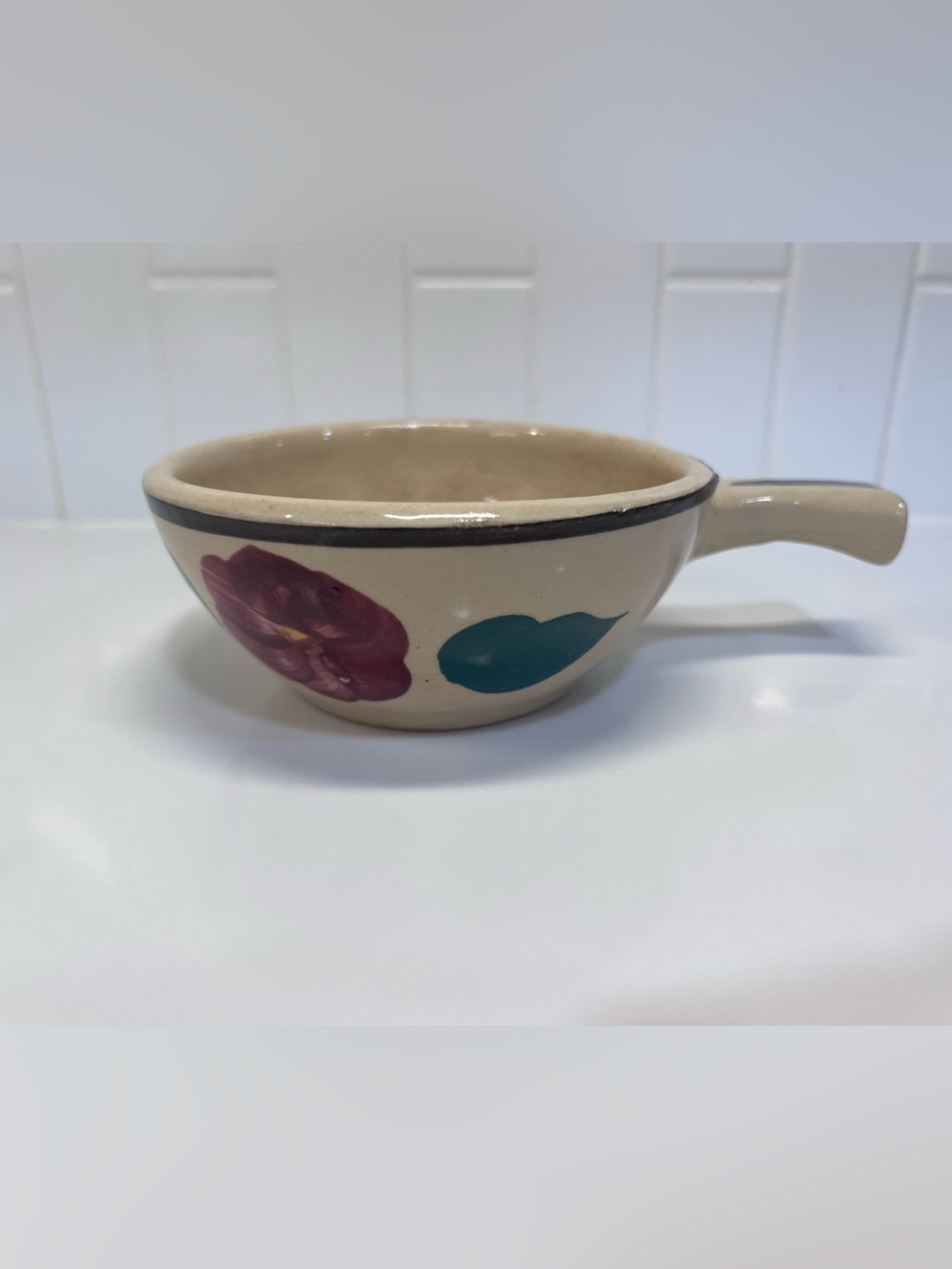 Watt Pottery Old Pansy Rio Rose French Handled Individual Casserole